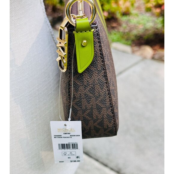 Michael Kors Meadow Green Empire Contrast Medium Chain Pouchette Shoulder Bag - Picture 4 of 16